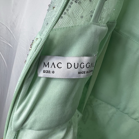 Mac Duggal Ieena Bishop Sleeve V Neck Empire High Low Dress 6 Seafoam Blue - Picture 14 of 16